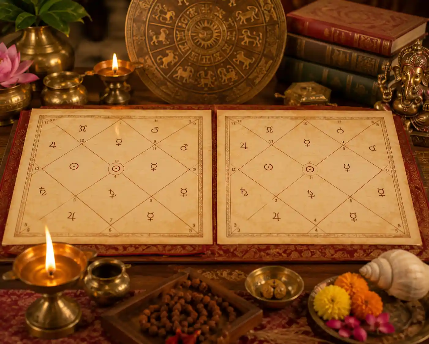 Two kundli charts prepared for marriage compatibility analysis